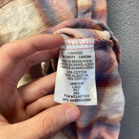 Wrangler Plaid Wrancher Shirt Medium Pink Red Long Sleeve Size L,Pocket,Cotton - Picture 4 of 10